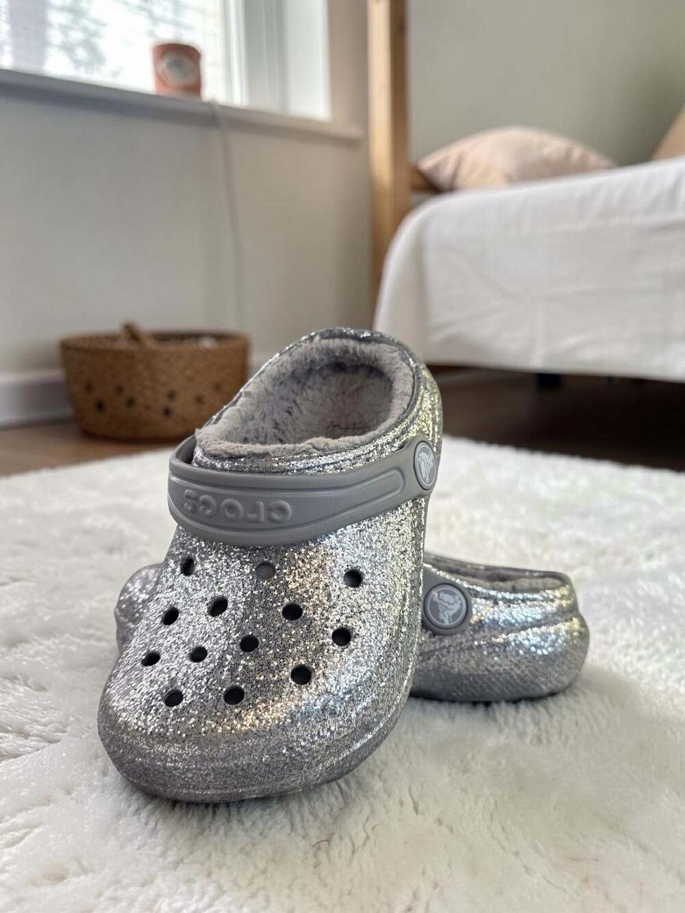 Crocs Classic Lined Glitter Clogs Silver Size C9